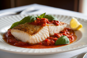 Pan Seared Mediterranean Cod in Tomato Basil Sauce