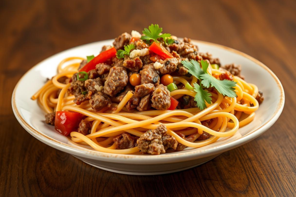 Mongolian Ground Beef Noodles